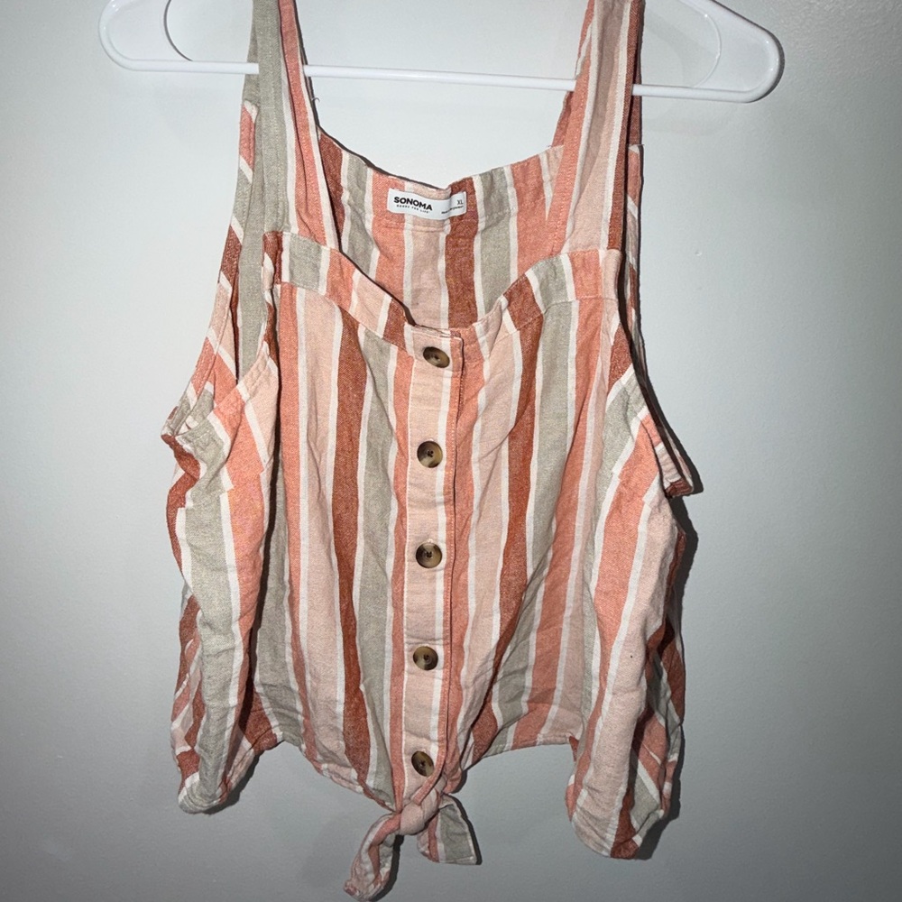Sonoma Women's Striped Button-Down Blouse - Orange and Cream